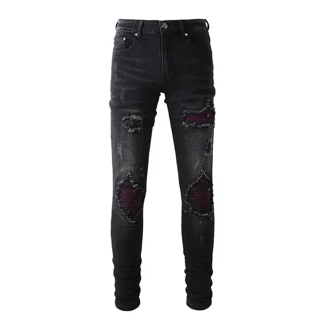 Jeans noirs et violets slim-fit distressed 19