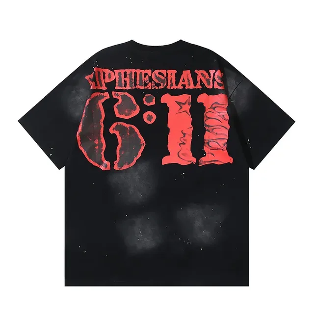 Black Red Oversized Fit Distressed Graphic Print Top 3