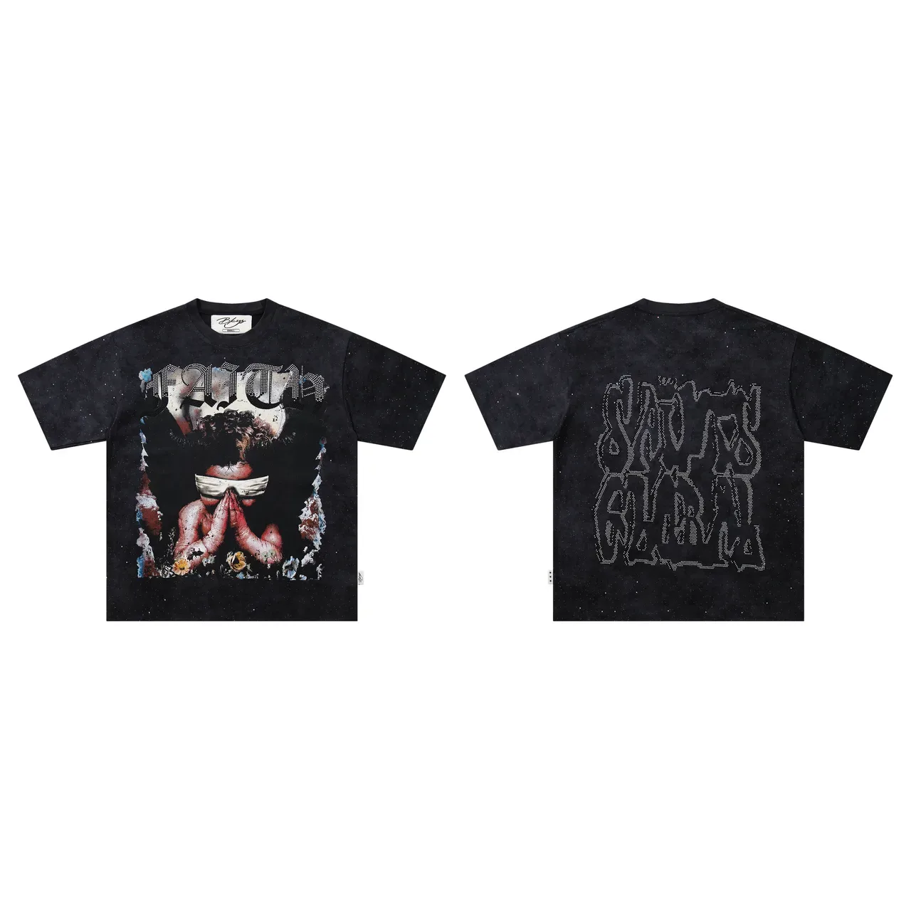 Black Speckled Oversized Graphic Print T-Shirt 2