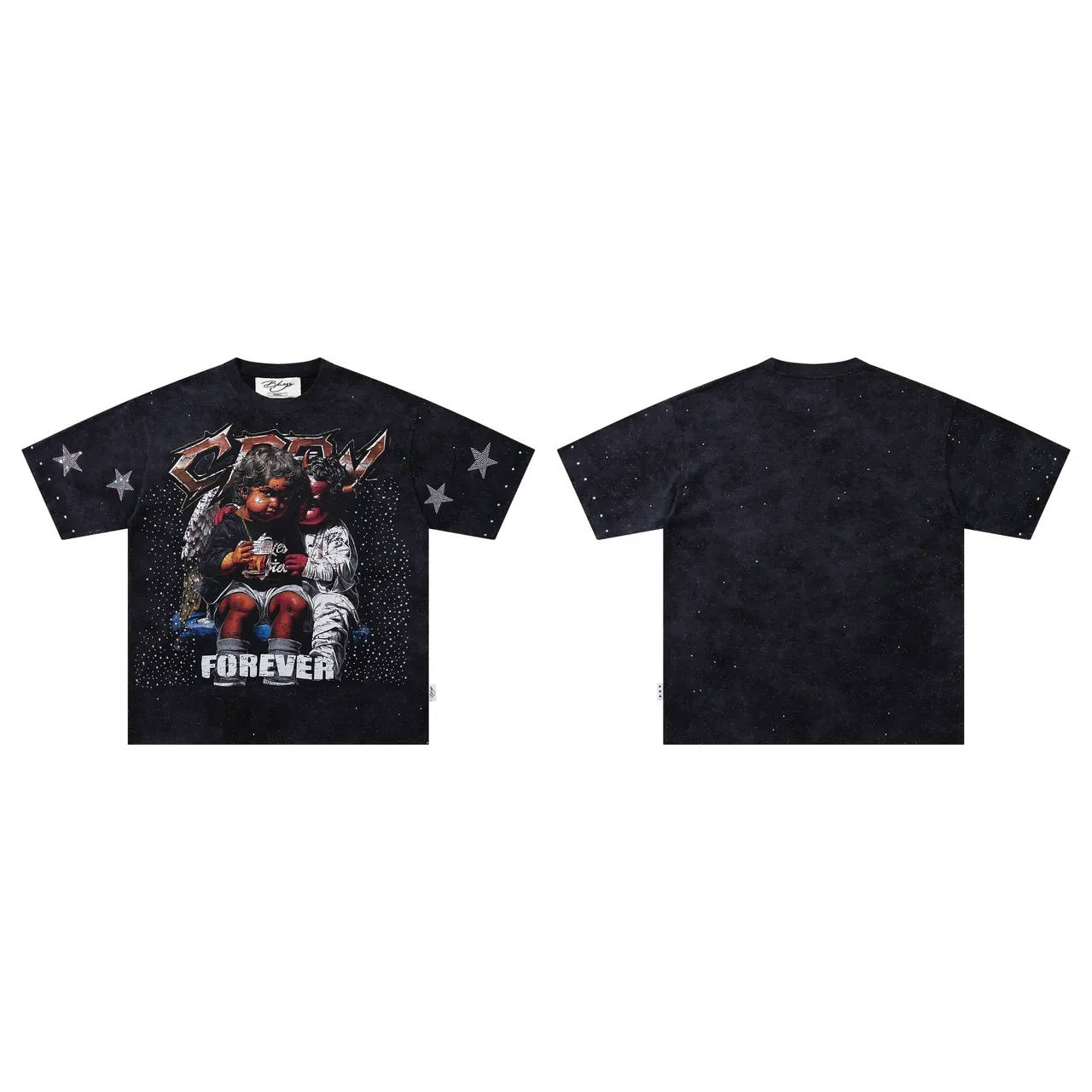 Black Starfield Graphic Print Oversized T-Shirt 3