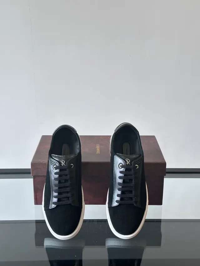 Black Suede and Leather Low-Top Lace-Up Sneakers 4