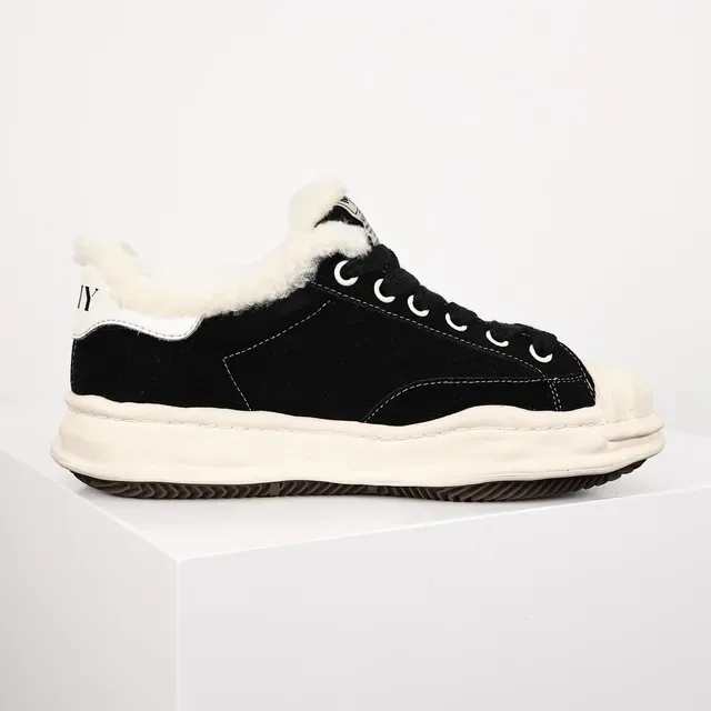 Black Suede Shearling-Collar Lifestyle Sneaker 7