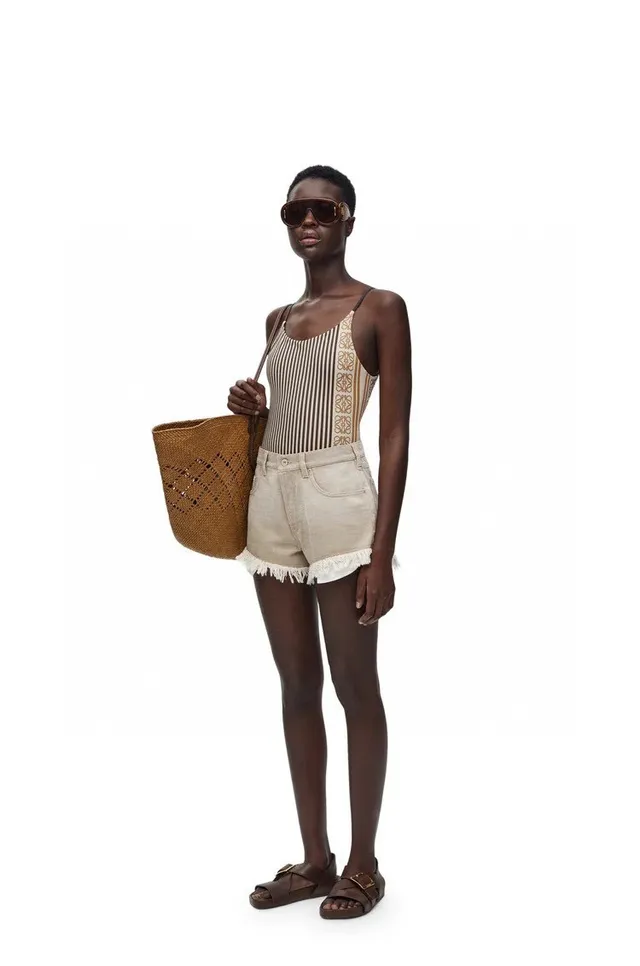 Black White Striped Side-Logo-Panel Swimwear 8