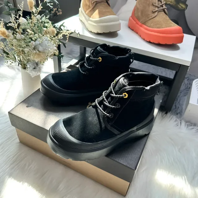 Black Yellow Chunky Platform Sole Suede Upper Ankle Boots 5