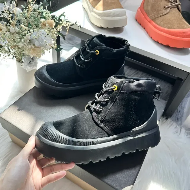 Black Yellow Chunky Platform Sole Suede Upper Ankle Boots 6