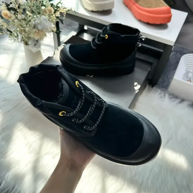 Black Yellow Chunky Platform Sole Suede Upper Ankle Boots 8