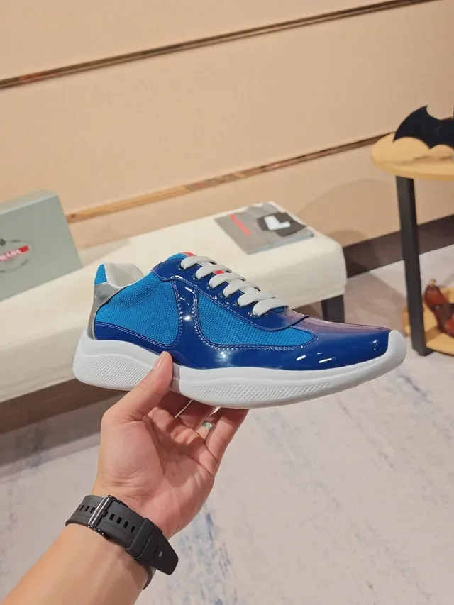 Blue and White Patent Mesh Sneaker 4