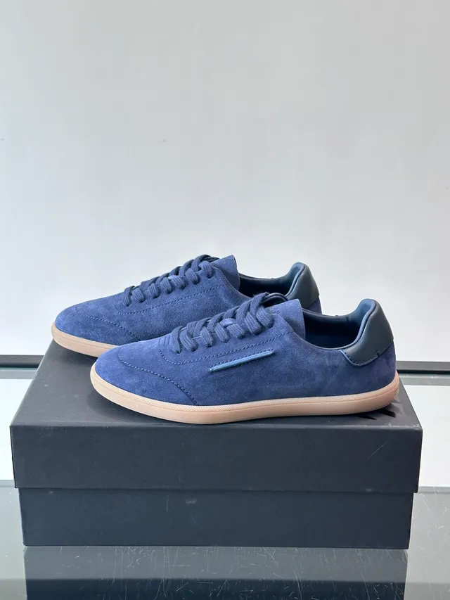 Blue Beige Suede Upper Leather Heel Tab Sneakers 5