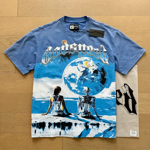 Blue Black Graphic Print Oversized Fit T-Shirt 7