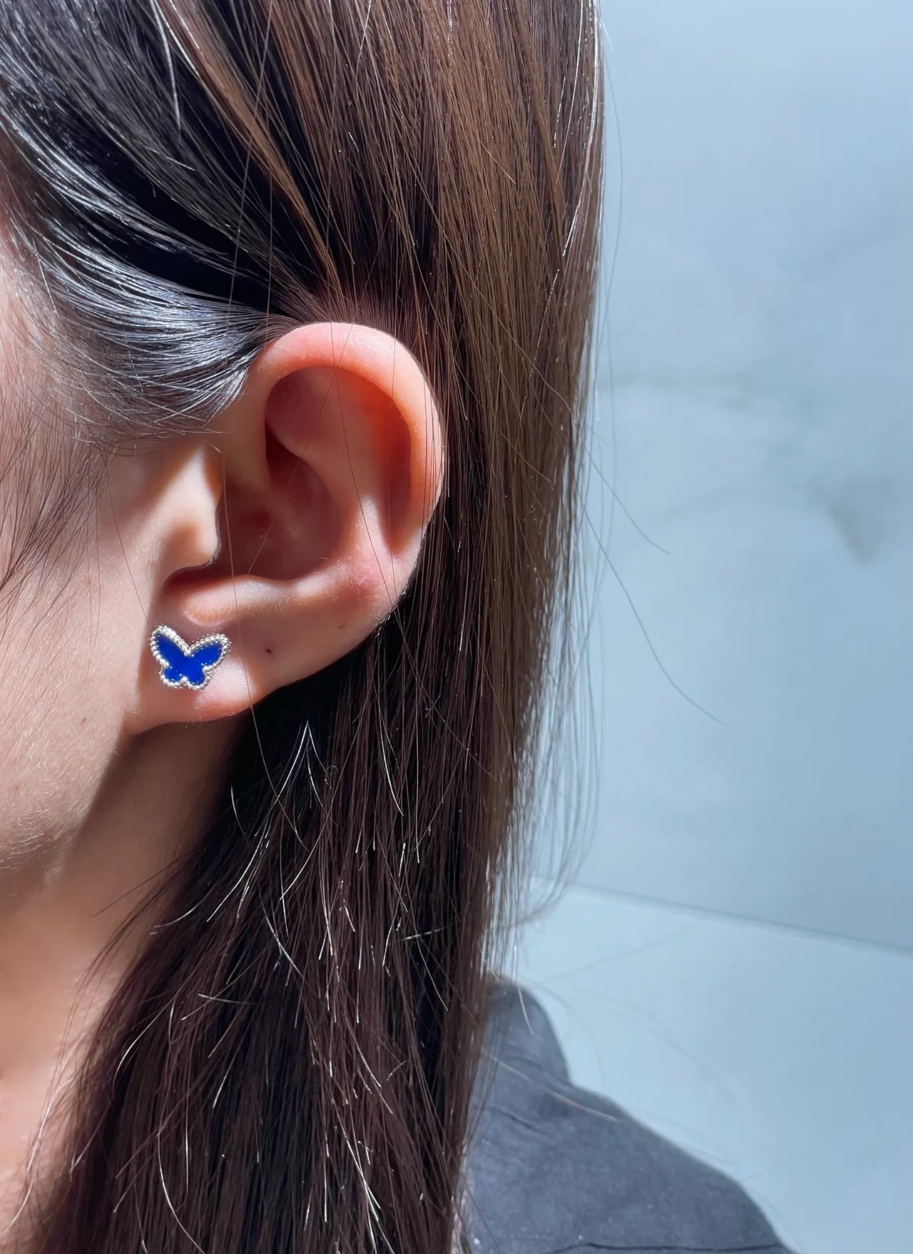 Blue Enamel Butterfly Pavé Stud Earrings 9