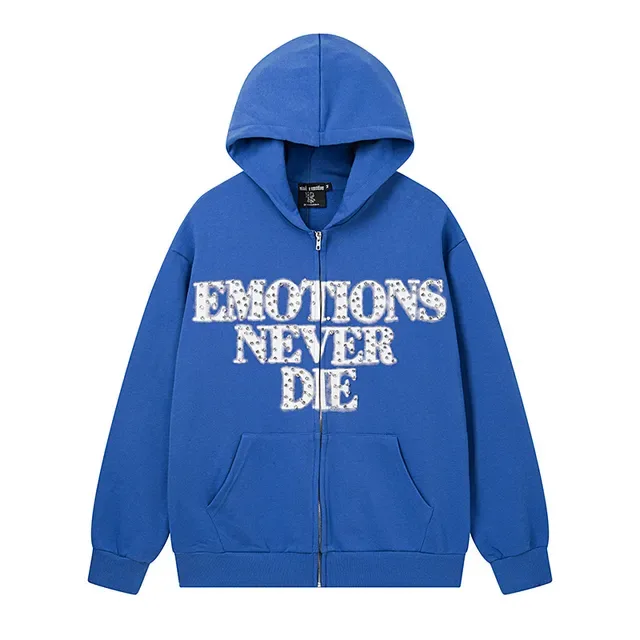 Hoodie Oversized Azul con Estampado Gráfico y Cierre Total 2