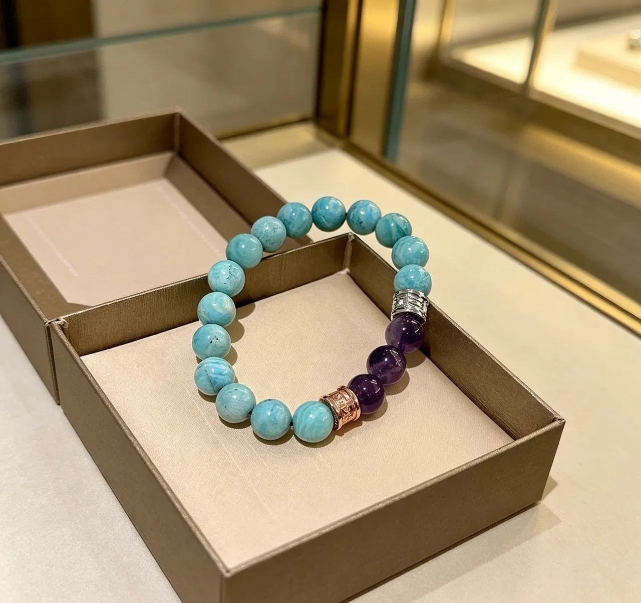Blue Purple Beaded Gemstone Bracelet 6