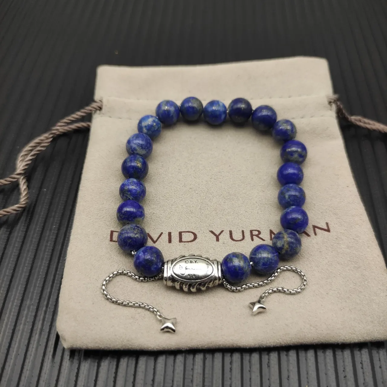 Blue Silver Lapis Lazuli Bead Toggle Clasp Bracelet 5