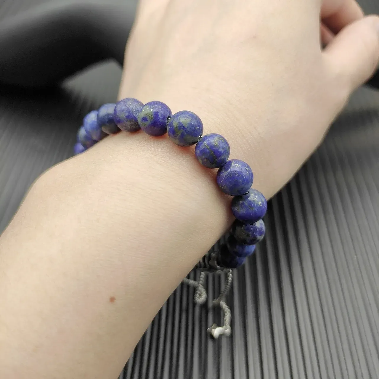 Blue Silver Lapis Lazuli Bead Toggle Clasp Bracelet 9