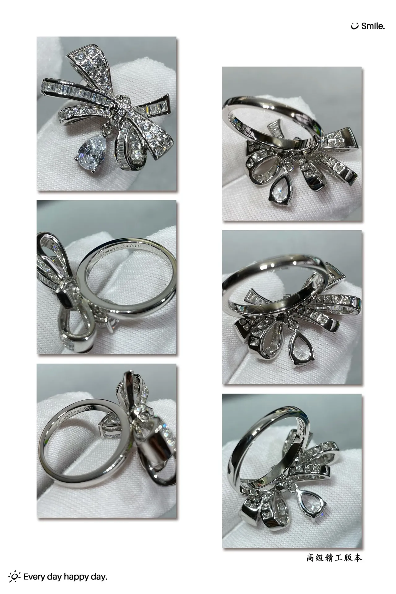 Bow Motif Pavé-Set Teardrop Pendant Ring 8