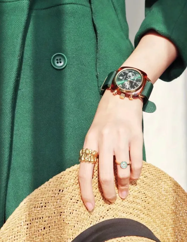 Briron Chronograph Green Dial Rose Gold-Tone Quartz Watch 6