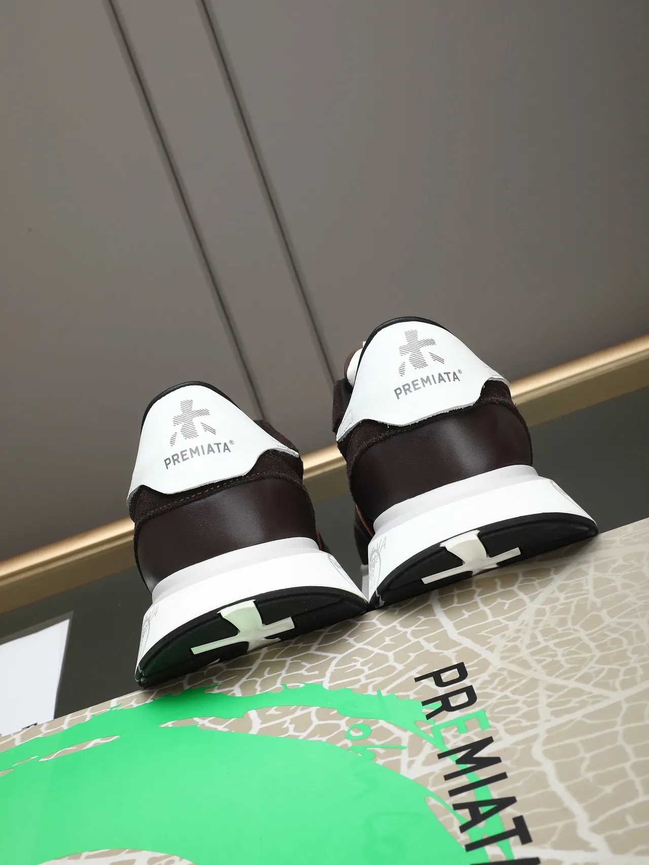 Brown and White Mixed-Material Retro Runner Sneaker 3