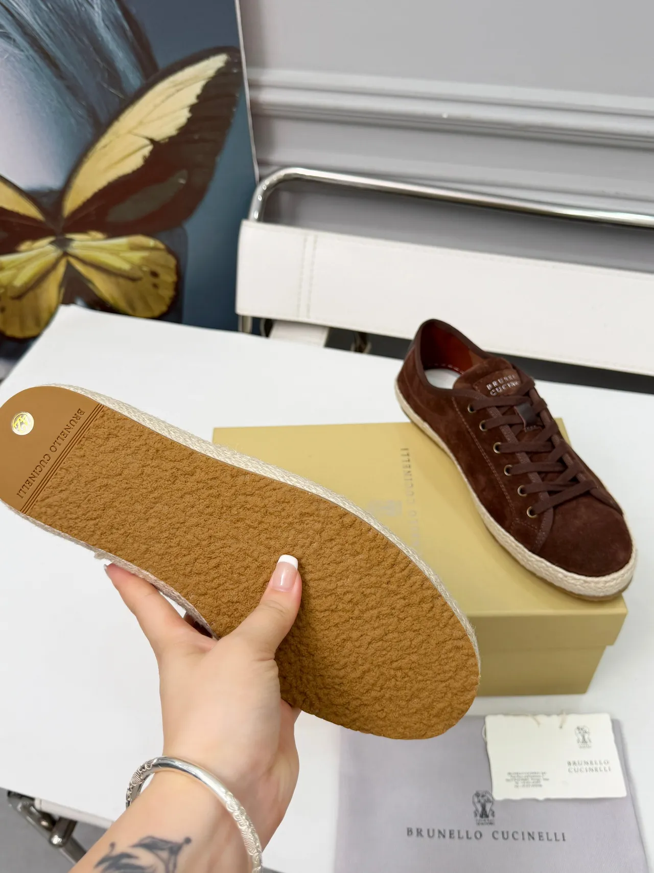 Ante marrón beige superior suela envuelta en yute zapatos de barco 2