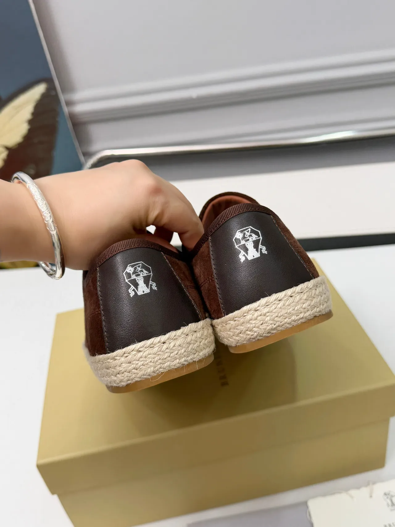 Ante marrón beige superior suela envuelta en yute zapatos de barco 3