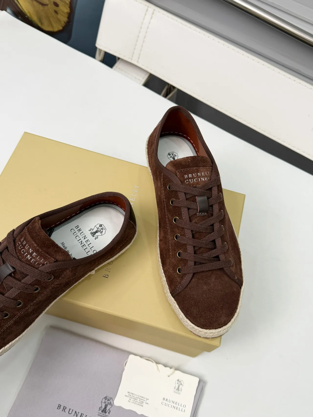 Ante marrón beige superior suela envuelta en yute zapatos de barco 4