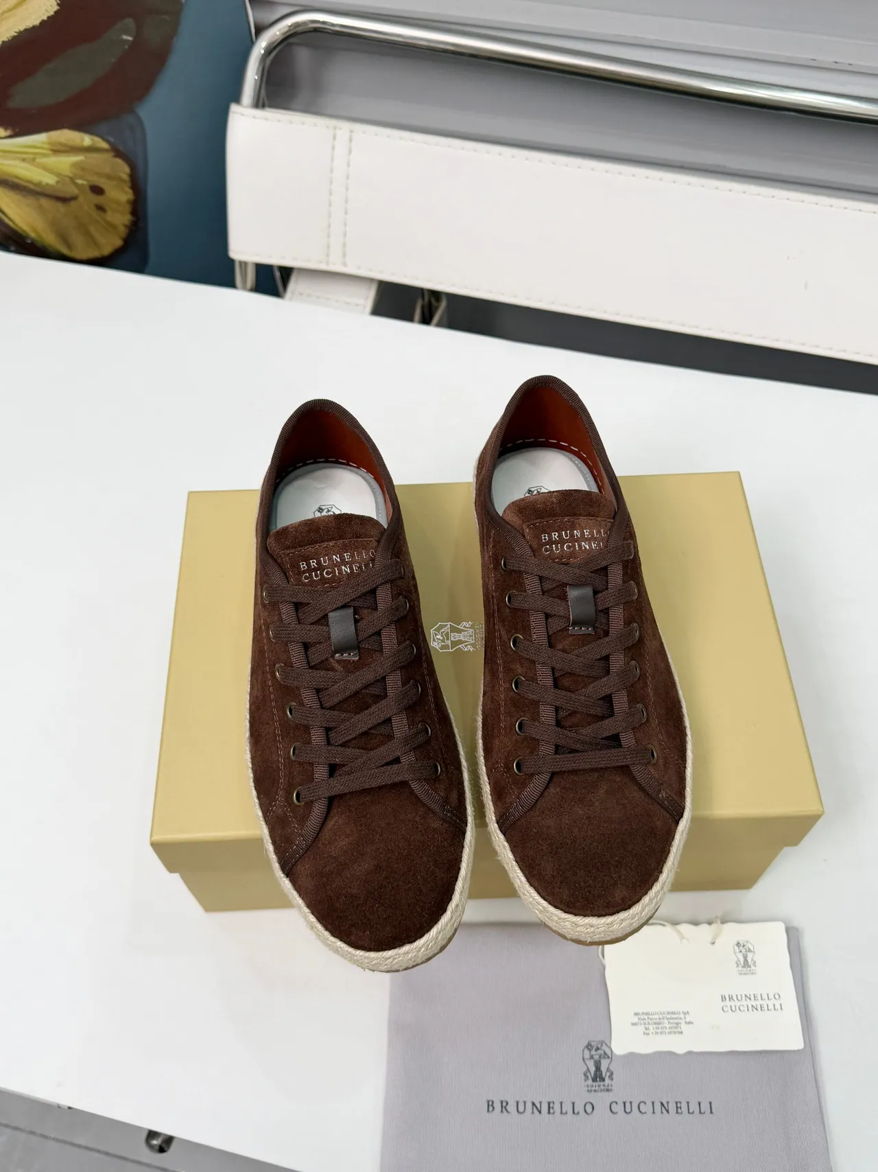 Ante marrón beige superior suela envuelta en yute zapatos de barco 6