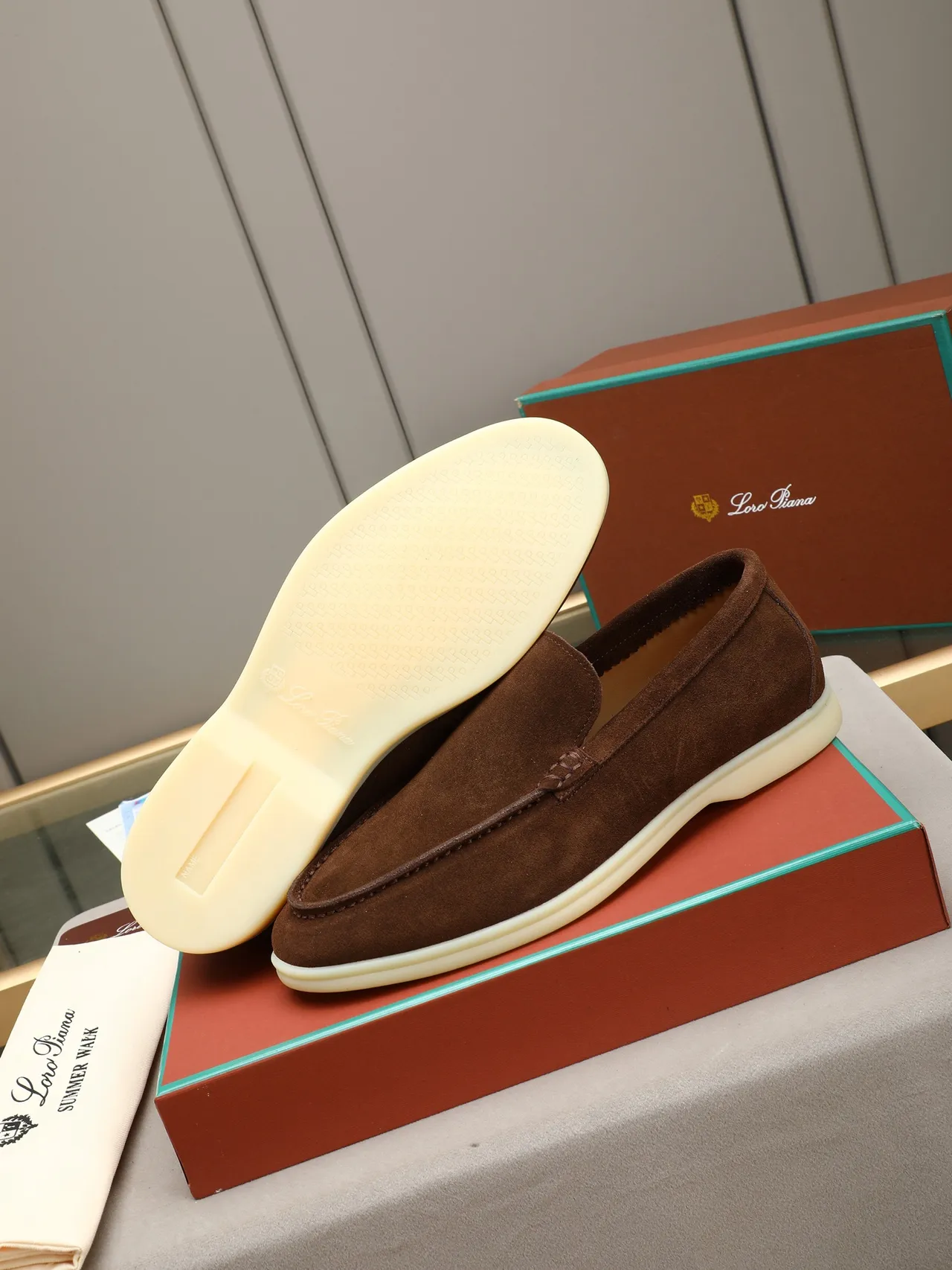 Brown Beige Suede Upper Moc-Toe Stitching Loafer 4