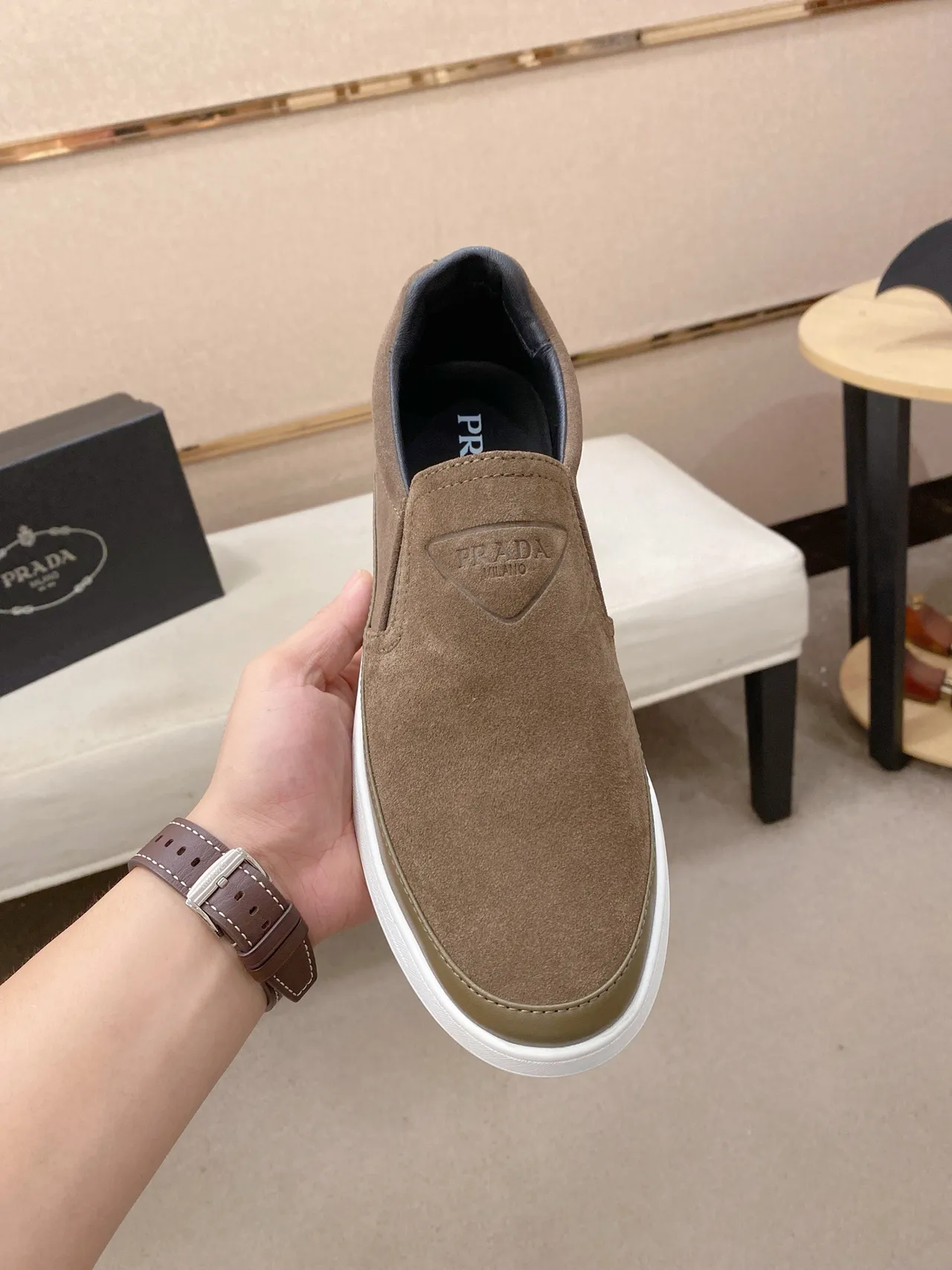 Brown Beige Suede Upper Slip-On Construction Casual Shoes 2