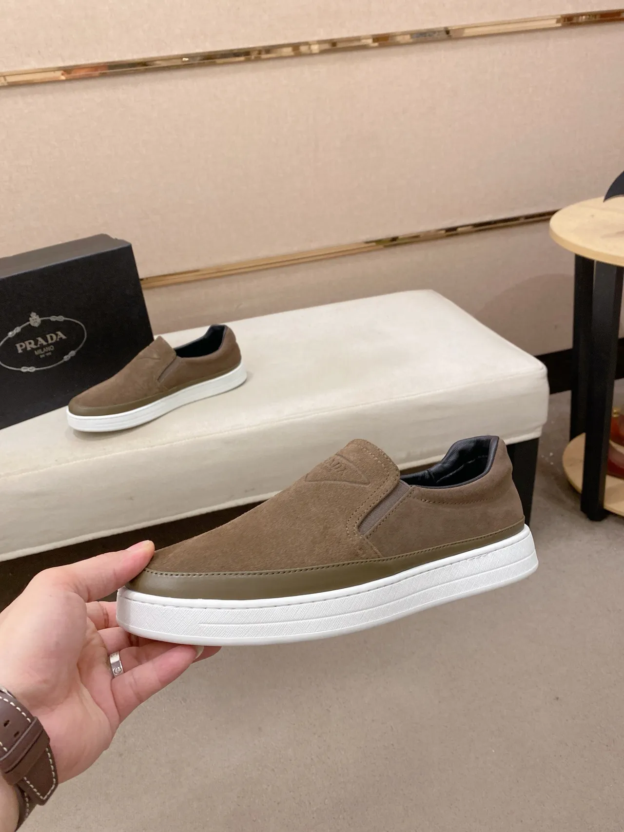 Brown Beige Suede Upper Slip-On Construction Casual Shoes 3