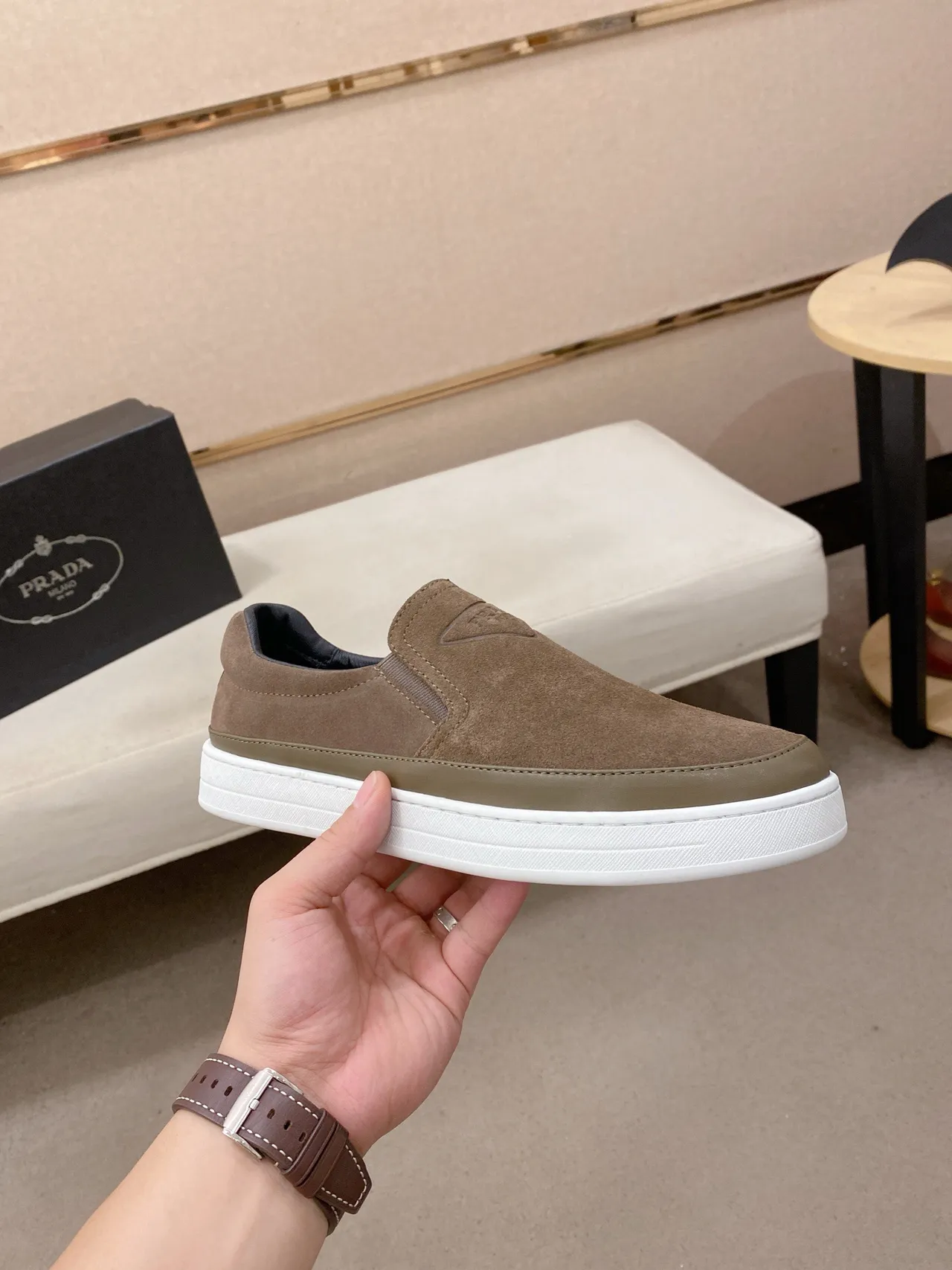 Brown Beige Suede Upper Slip-On Construction Casual Shoes 4