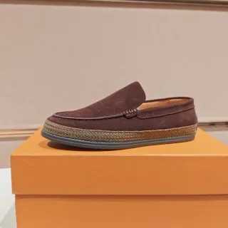 Loafer Marrom Bege de Nobuck com Borda Tricô de Juta