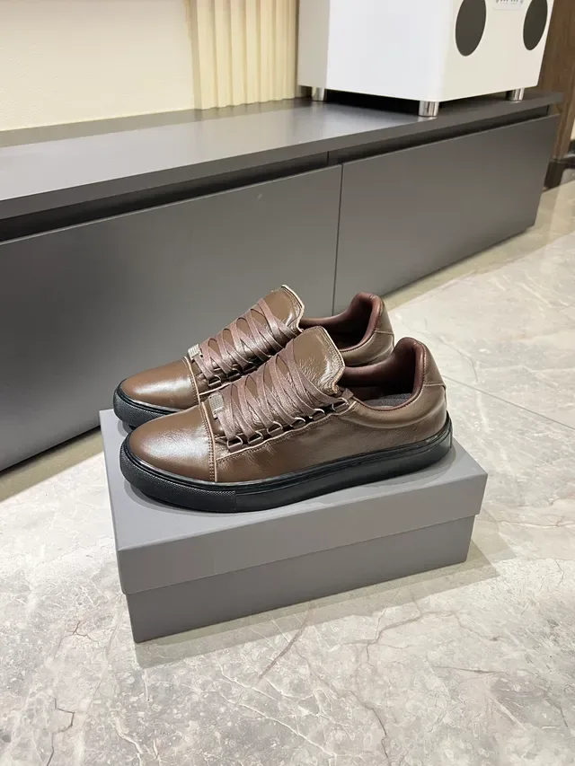 Brown Black Leather Upper Rubber Sole Sneakers 5