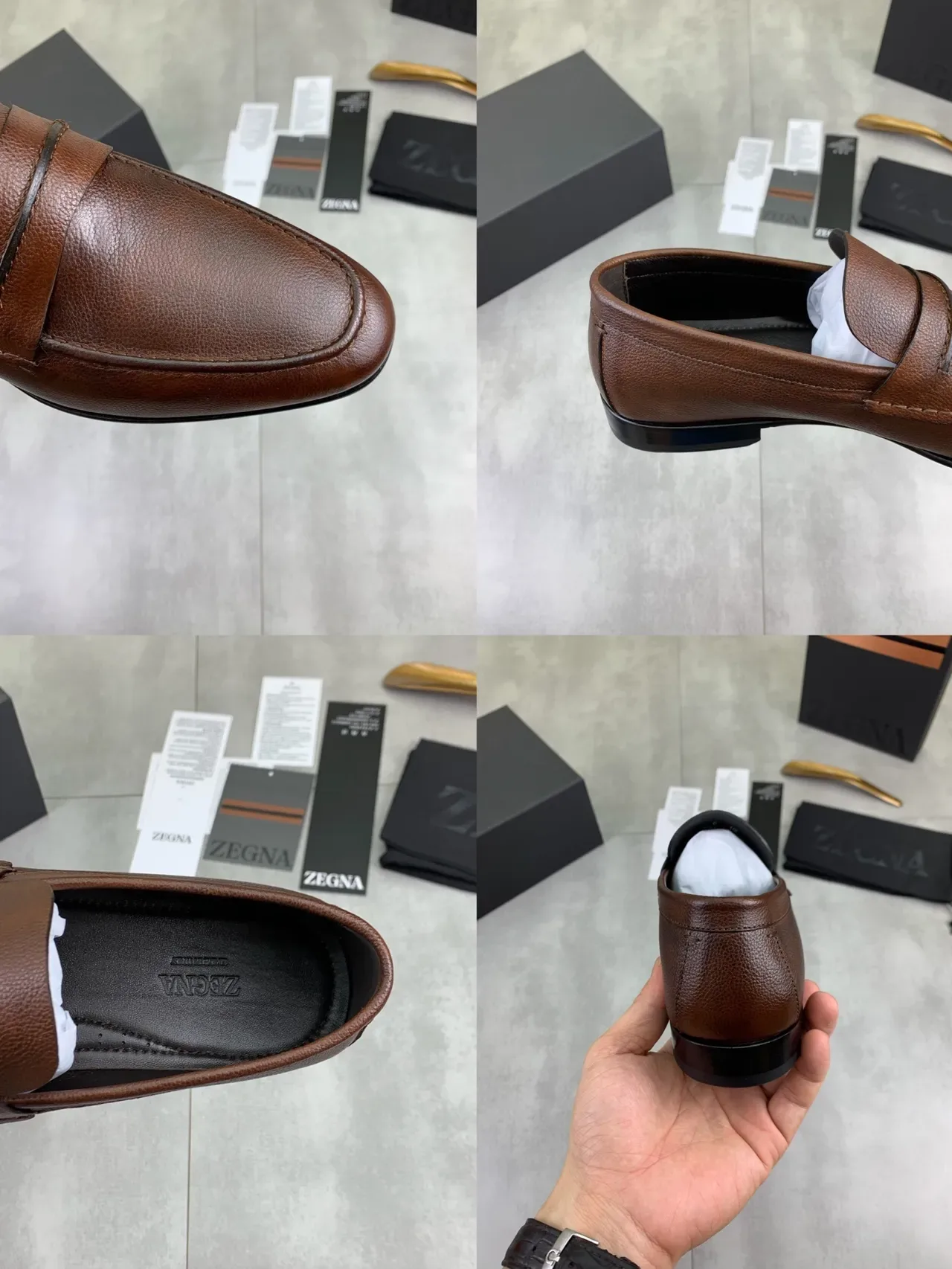 Brown Black Penny Textured Leather Loafer 2