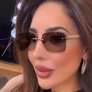 نظارات شمسية بني ذهبي بدون إطار مربع ظلية Gradient Lenses