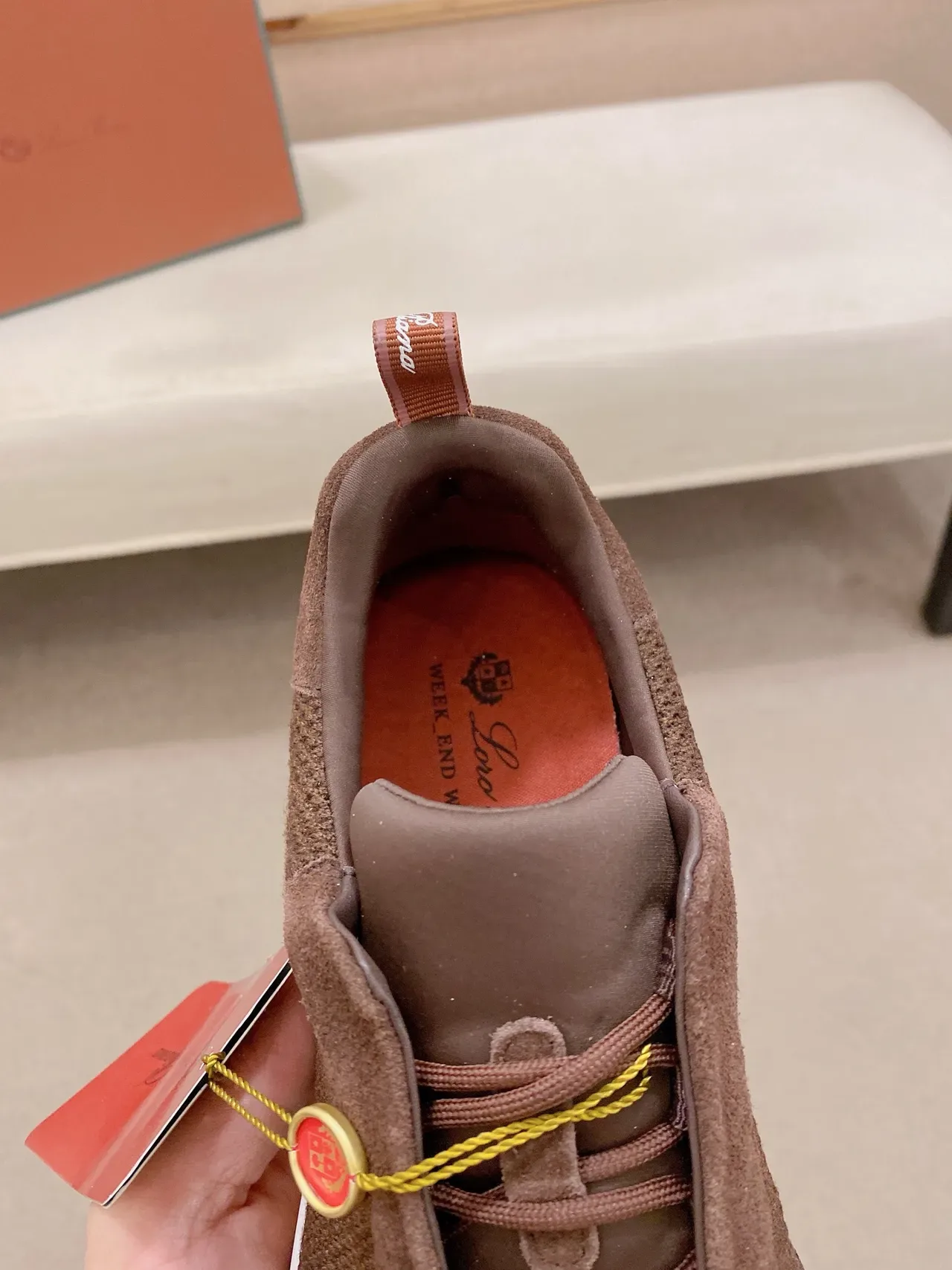 Brown Suede and Knit Mesh Laceless Slip-On Sneaker 4