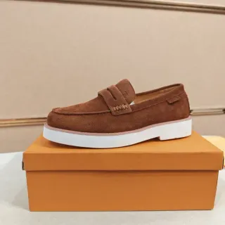 Brown Suede Penny Strap Platform Loafers