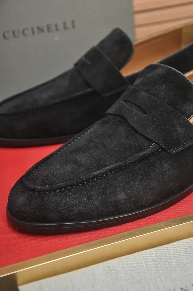 Brunello Cucinelli Black Beige Suede Penny Strap Loafer 2