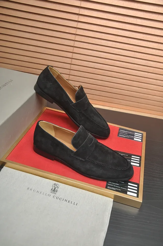 Brunello Cucinelli Black Beige Suede Penny Strap Loafer 4