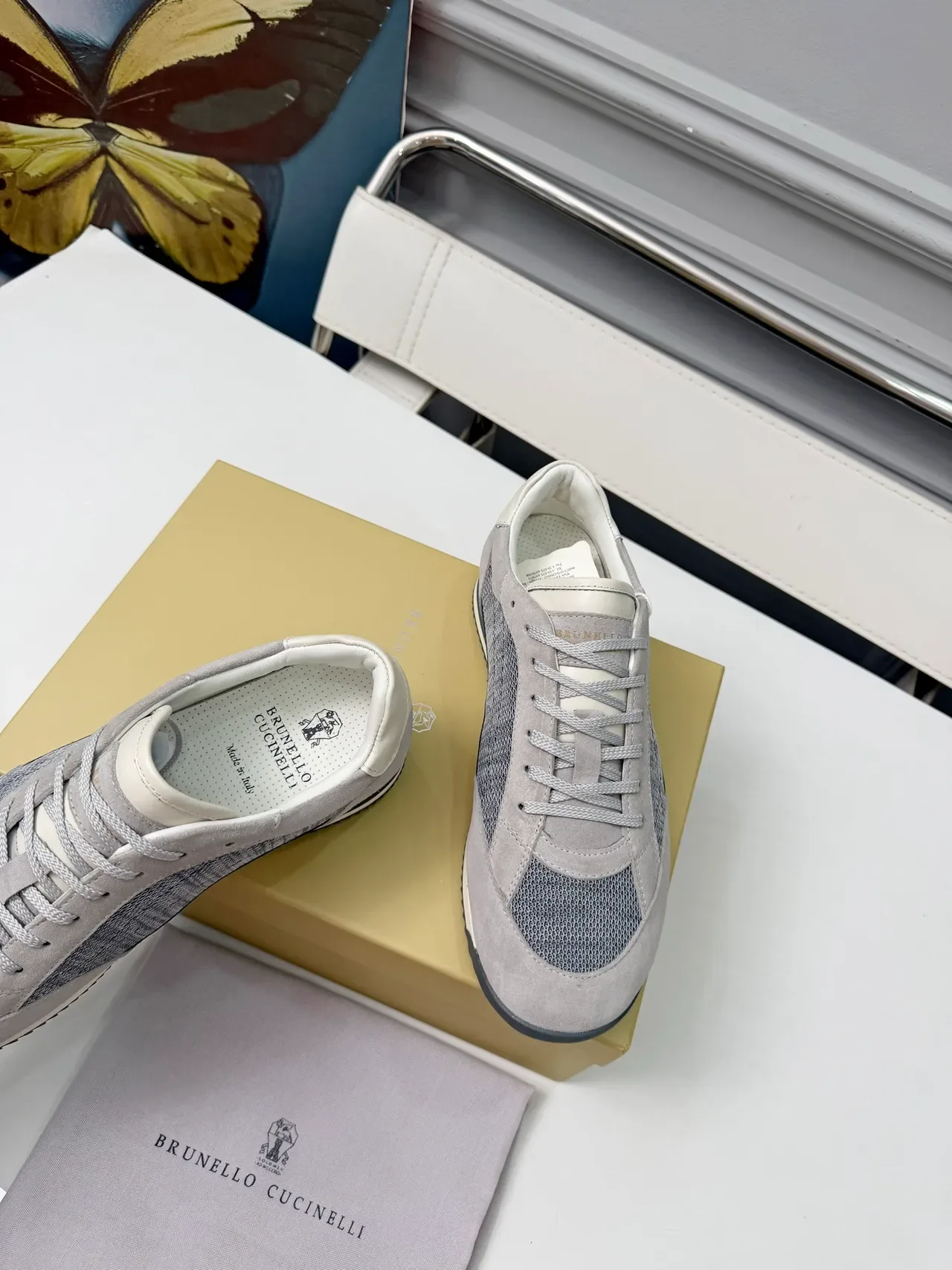 Brunello Cucinelli Gray Suede and Mesh Lifestyle Sneakers 5