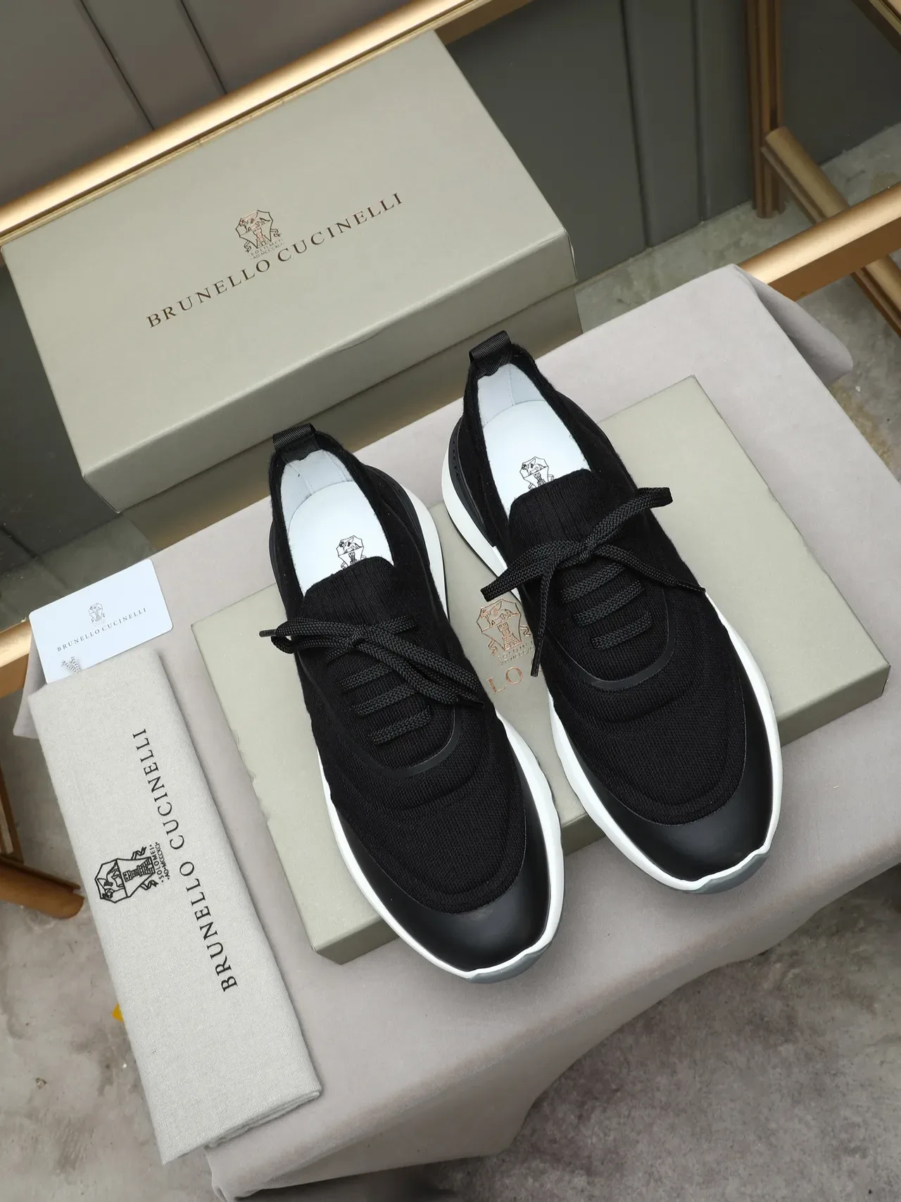 Brunello Cucinelli Knit Upper Black and White Lifestyle Sneaker 2