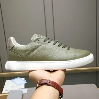 Brunello Cucinelli Olive Green Pebbled Leather Lifestyle Sneaker