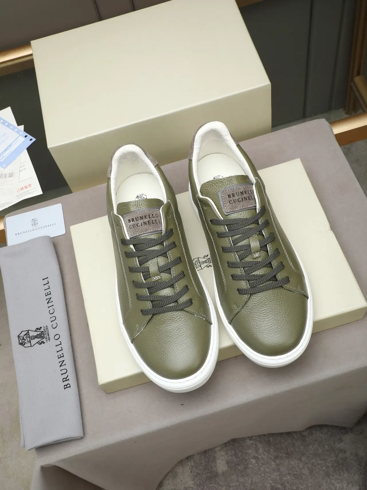 Brunello Cucinelli ऑलिव ग्रीन पेबल्ड लेदर लाइफस्टाइल स्नीकर 2