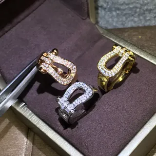 多色调金属扣环图案镶嵌水晶戒指