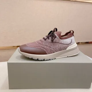 Burgundy Brown Knit Upper Rubber Toe Cap Sneakers