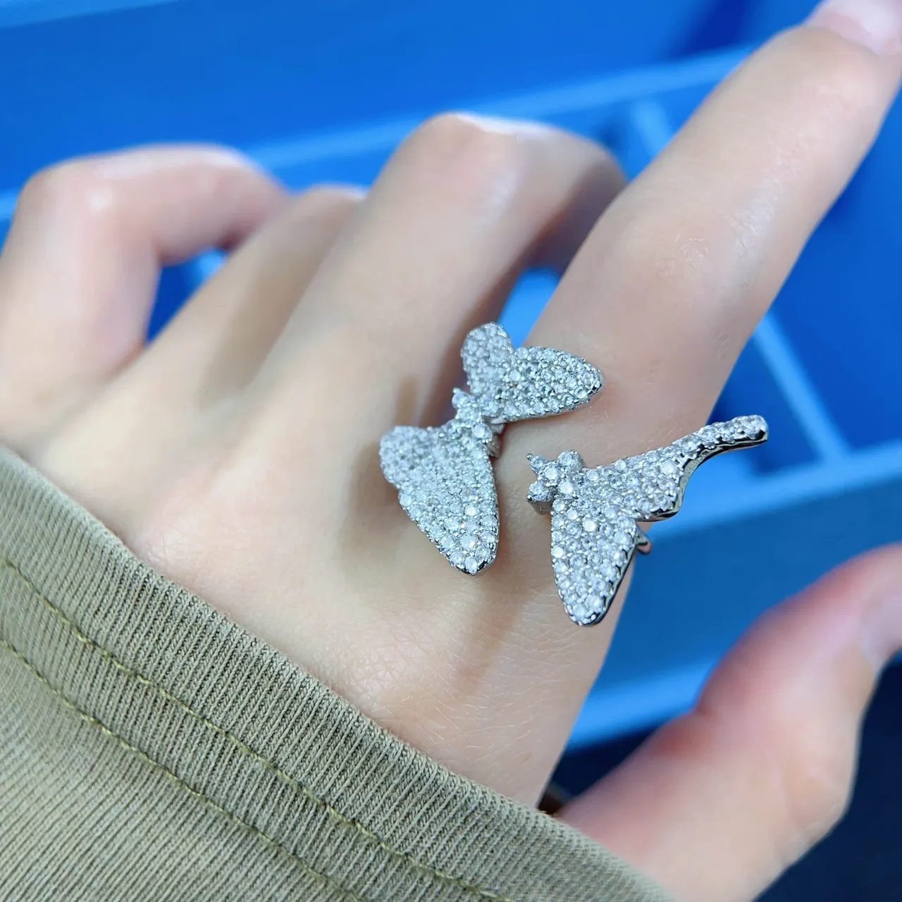 Butterfly Pavé Crystal Silver-Tone Rings 2