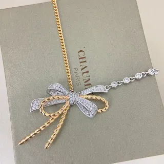 CHAUMET লিঙ্কস সোনা রুপো বাঁধন প্রতীক বাঁকানো দড়ি ডিটেল হার