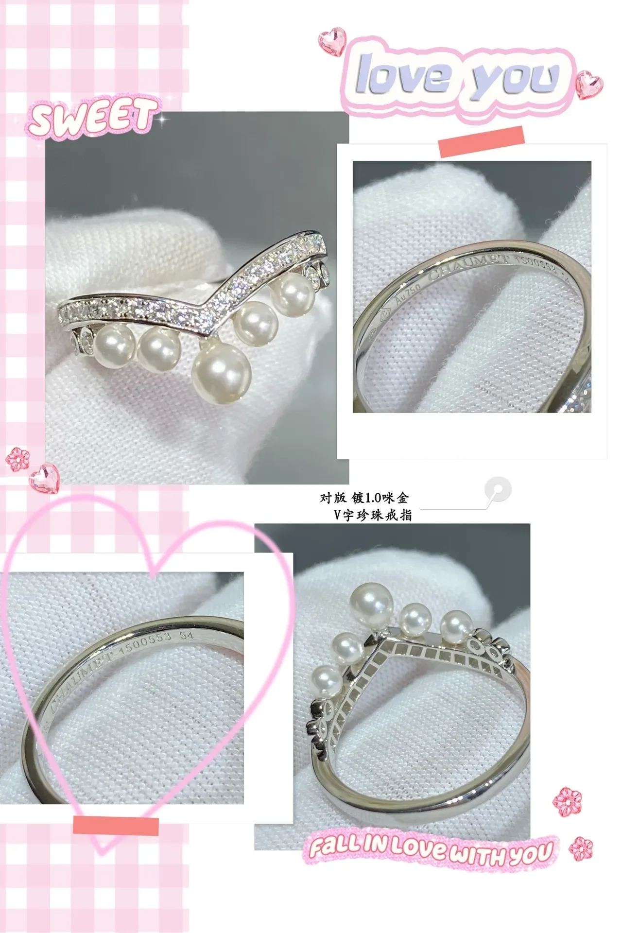 CHAUMET V-Shaped Diamond and Pearl Drop Ring 4