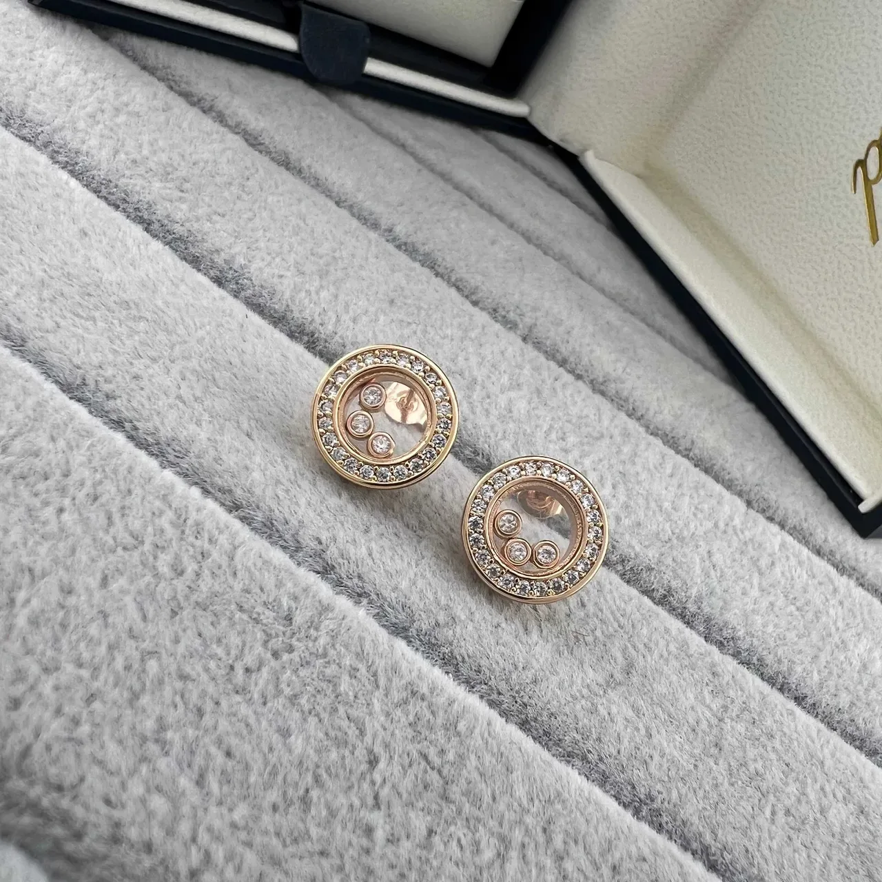 Circular Pavé Halo Rotating Charm Stud Earrings 2