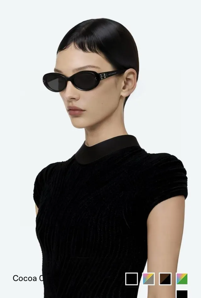 Cocoa Black Gray Oval Teardrop Silhouette Thin Acetate Frame Sunglasses 3