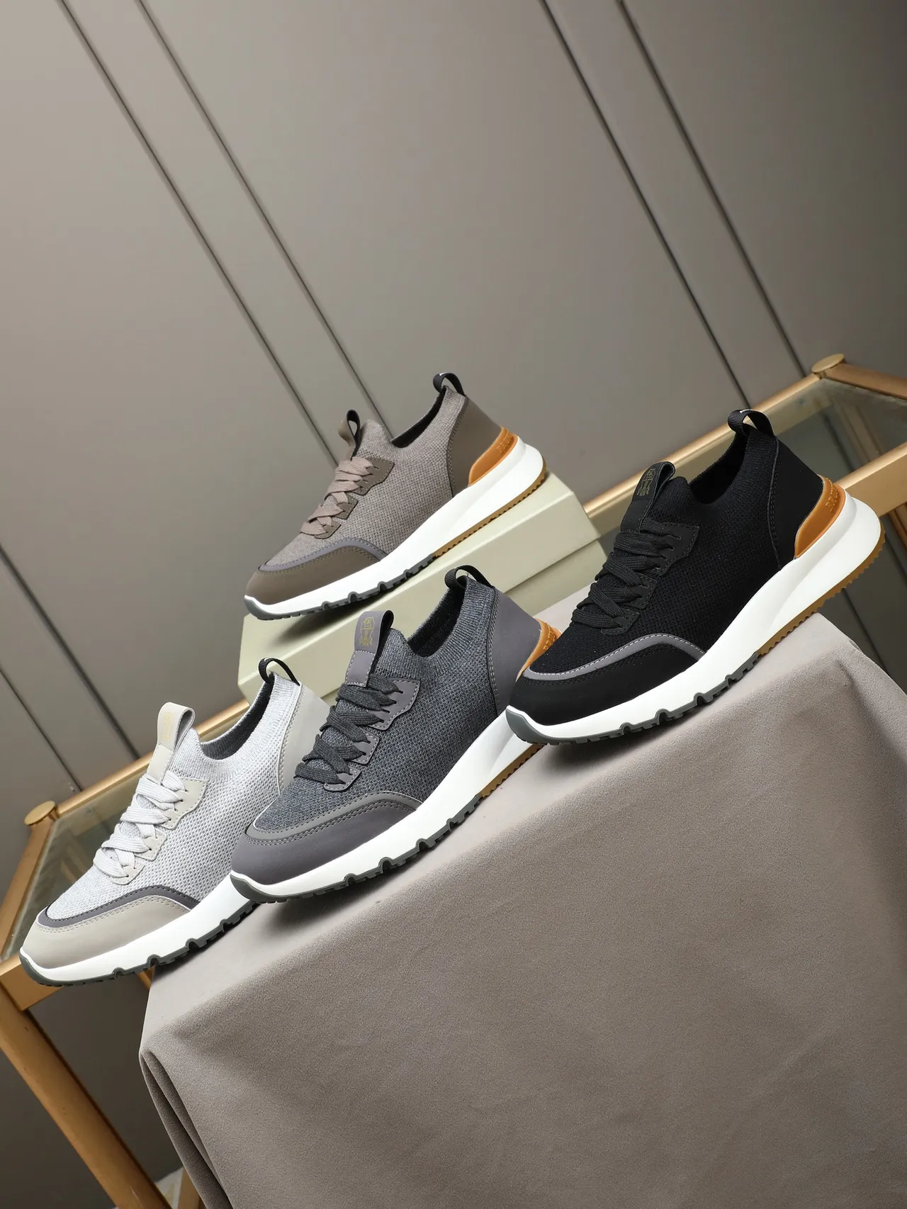 Cucinelli Black White Knit Upper Sock-Like Collar Sneakers 2