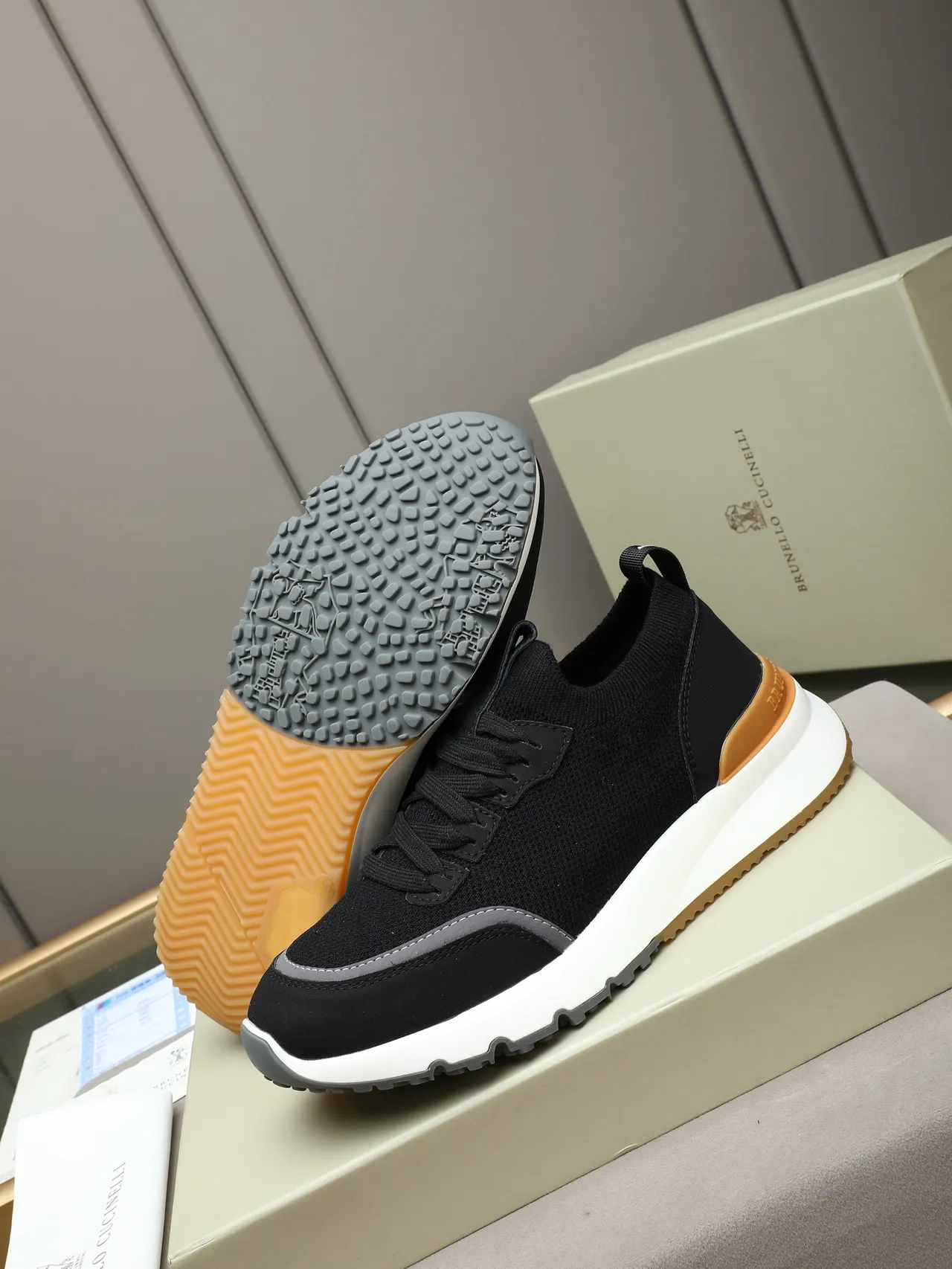 Cucinelli Black White Knit Upper Sock-Like Collar Sneakers 4
